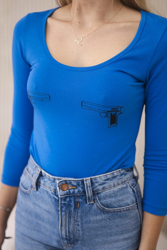 Body blouse with pistols print mauve-blue
