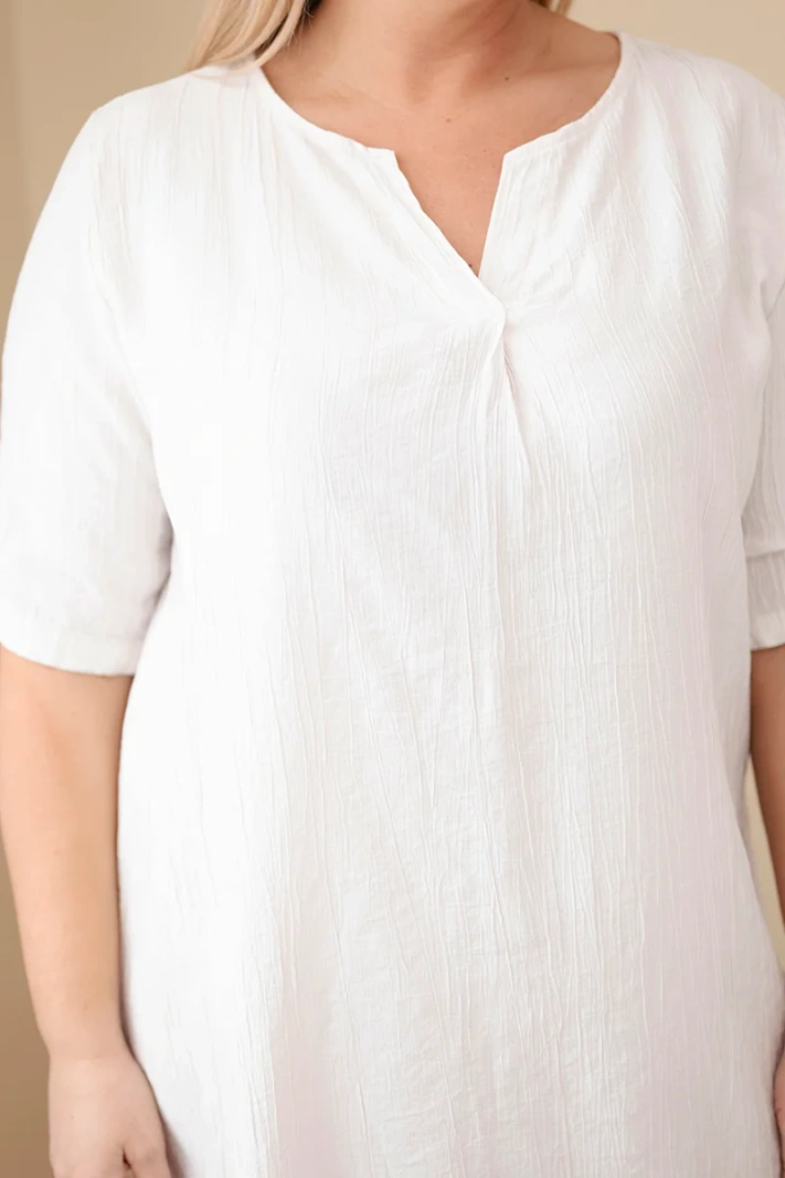 Dámske viskózové šaty Plus size s krátkym rukávom a výstrihom do V béžové