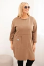 Dámska sukňa Plus Size s vreckom a 3/4 rukávom maslová camelová