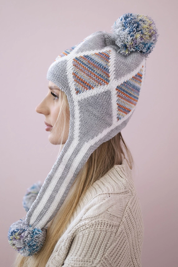 Damen Ohrenklappe Eunika K322 grau+blau