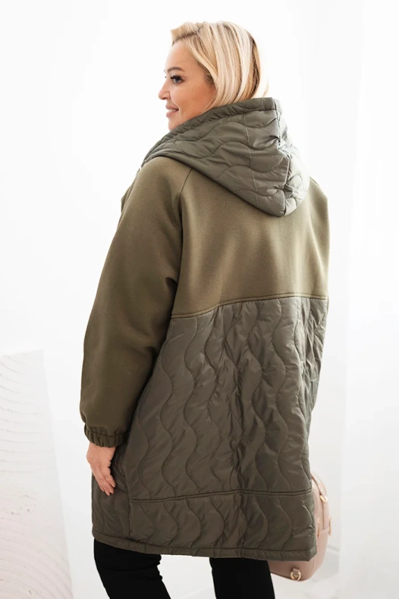 Damen Steppjacke Plus Size mit Kapuze und großen Taschen khaki