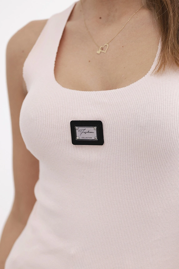 Gerippte Bluse mit Bling puderrosa