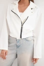 Women's suede viscose jacket with an asymmetrical zipper ecru