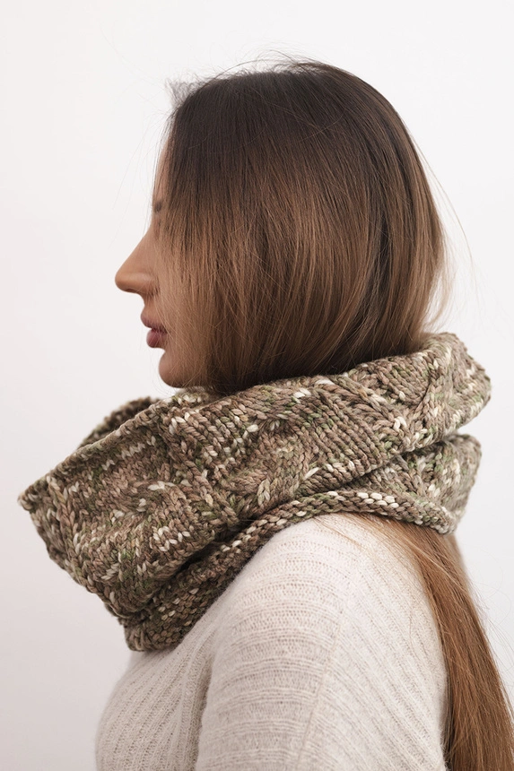 Women's soft wool winter chimney KN25 khaki+fango