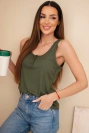 Women's ribbed spaghetti-strap top with a button khaki