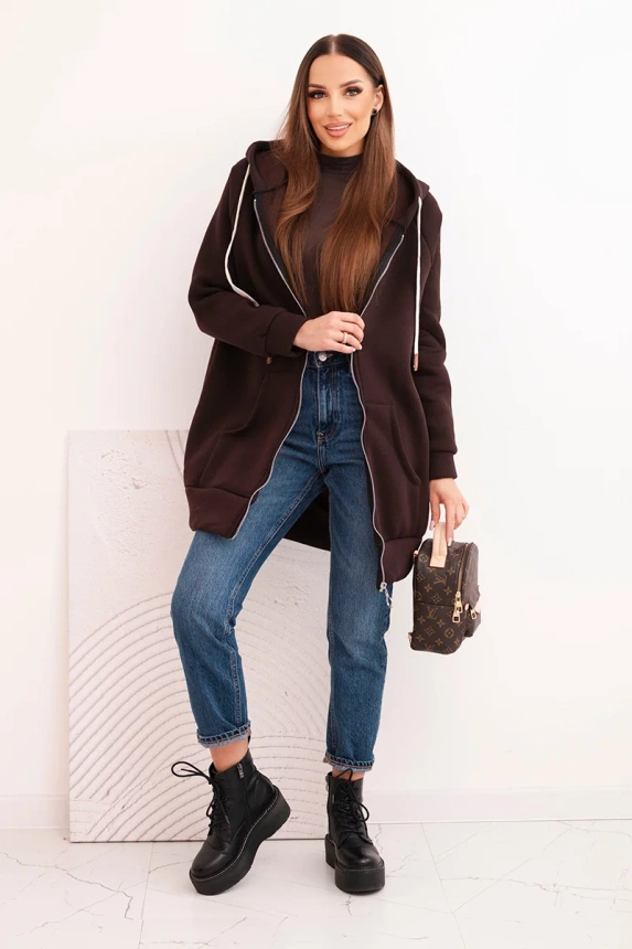 Damen Hoodie mit Reißverschluss und Futter braun