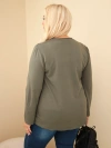 Damen Baumwollpullover Plus Size mit Ajour-Einsatz und Tasche khaki