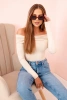 Women's long-sleeved bodysuit blouse with bare shoulders beige