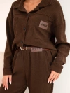 Women's set made of viscose corduroy with jacket and pants with belt brown
