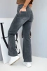 Women's jeans trousers with a straight leg and high waist graphite