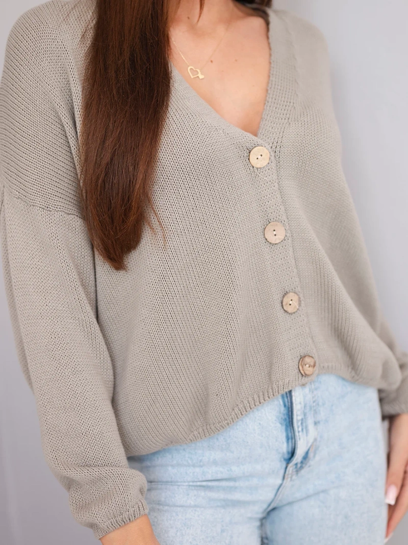 Damen Strickpullover Baumwolle Oversize mit Knöpfen und V-Ausschnitt fango