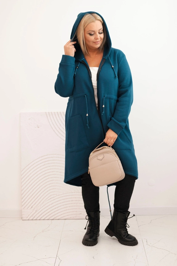 Dámska mikina Plus Size bavlnená s kapucňou a zipsom granátová
