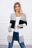 Grau+Schwarz+Ecru gestreifter Cardigan-Pullover