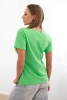 Women's cotton short-sleeve blouse with a patch and pearls green