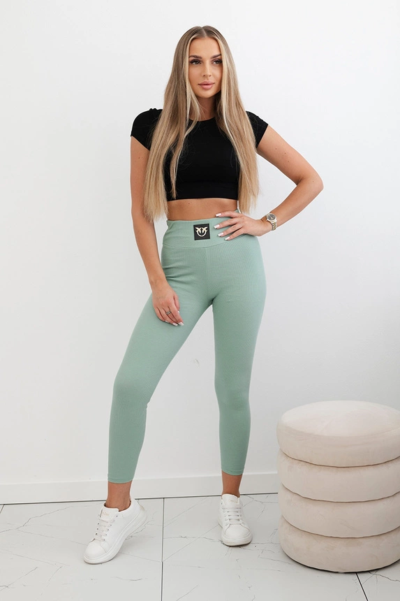 Rebrované legíny s vysokým pásom tmavá mäta