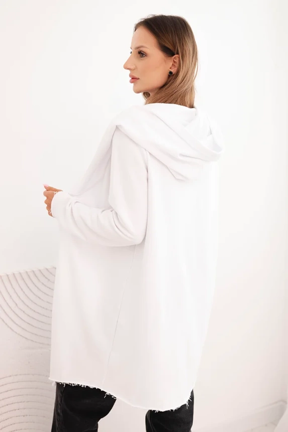 Women's cotton hoodie with an elongated front white