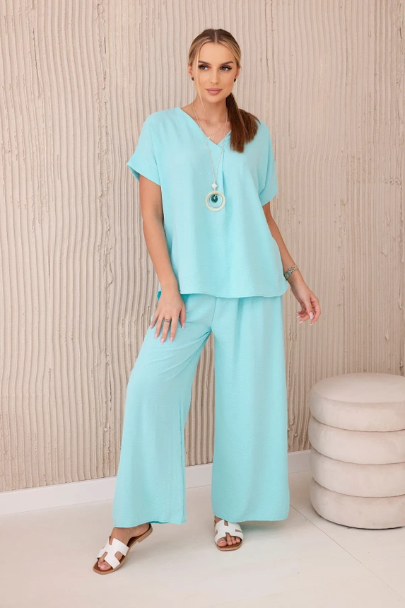 Set mit Halskette blusen + hose Minze