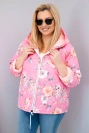 Kurtka damska wiosenna pikowana Plus Size z kapturem i kwiatowym wzorem jasno różowa