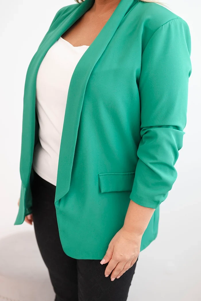 Dámska sako Plus Size bez zapínania s podšívkou XL/2XL zelená