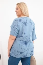 Damen Baumwollshirt in Übergröße mit kurzen Ärmeln und Tasche jeansblau