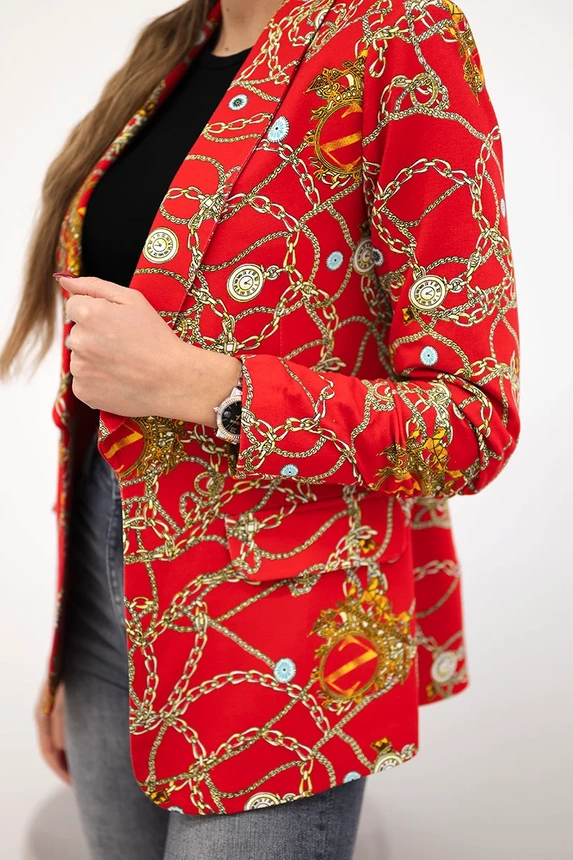Cotton jacket with a colorful print red