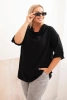Damenbluse Plus Size aus Baumwolle mit lockerer Passform und Wasserfall-Ausschnitt schwarz