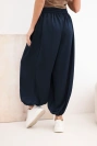 Women's wide pants with elastic waist and Aladdin-style drawstring navy blue