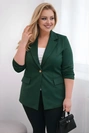 Dámské sako z viskózy Plus Size s dlouhým rukávem a límcem tmavě zelené