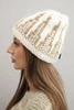 Women's winter knitted hat with decorative pattern K454 ecru + green