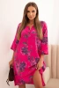 Damen Baumwollkleid mit floralem Muster und 3/4-Ärmeln fuchsia