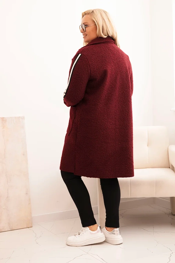 Dámský kabát Plus Size z umělé ovčí vlny s kapsami bordový