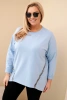 Women's Plus Size cotton blouse with rolled-up sleeves and leopard stripe blue