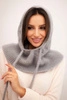 Women's hooded cap with ties and braided pattern gray