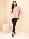 Damen Oversize Pullover mit Wollanteil, Rollkragen und weiten Ärmeln dunkel pudrig rosa
