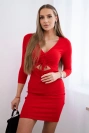 Ribbed dress with a tied neckline red