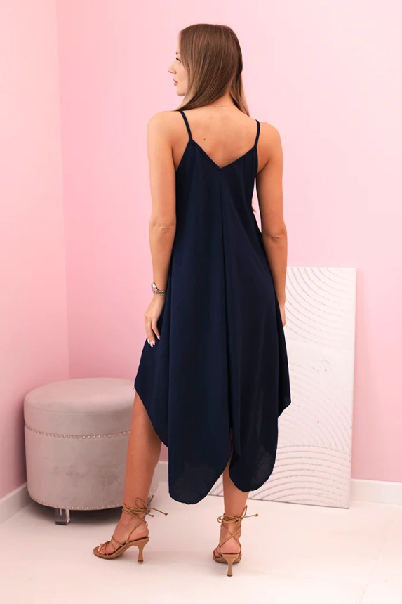 Dámské šaty s rozšířenými ramínky s asymetrickým lemem navy blue