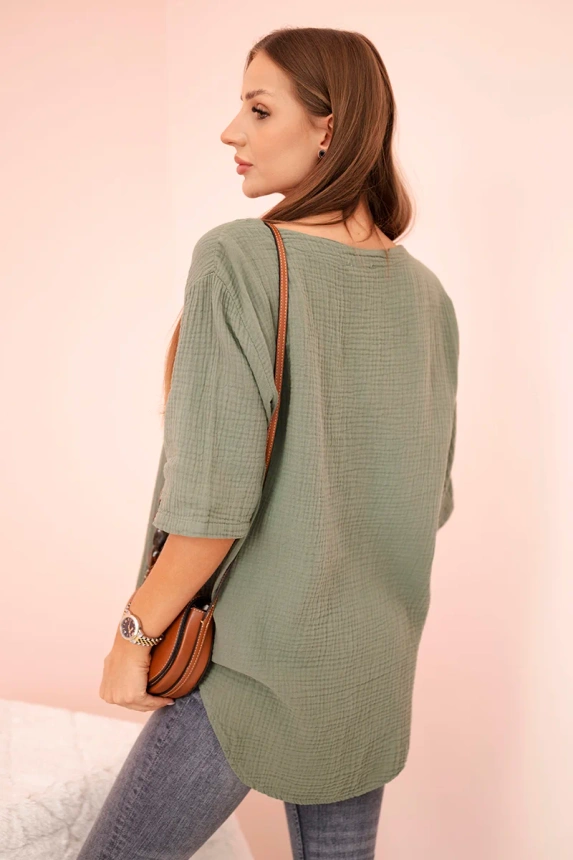 Damen-Musselinhemd mit Knopf khaki