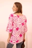 Women's cotton blouse with ethnic patterns and rolled-up sleeves fuchsia