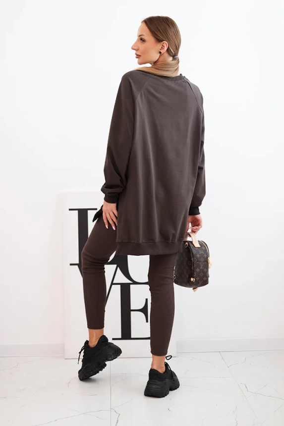 Komplet damski bawełniany bluza i legginsy z napisem Minimal brązowy