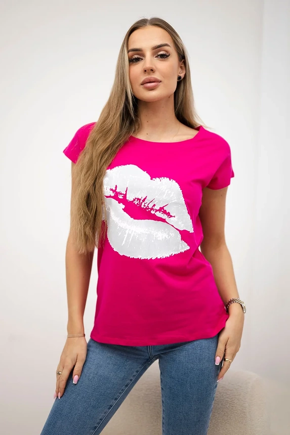 Blouse with lips print fuchsia