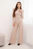 Women's cotton set with a blouse and wide-leg pants beige