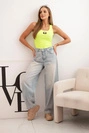 Women's ribbed tank top with decorative patch neon yellow