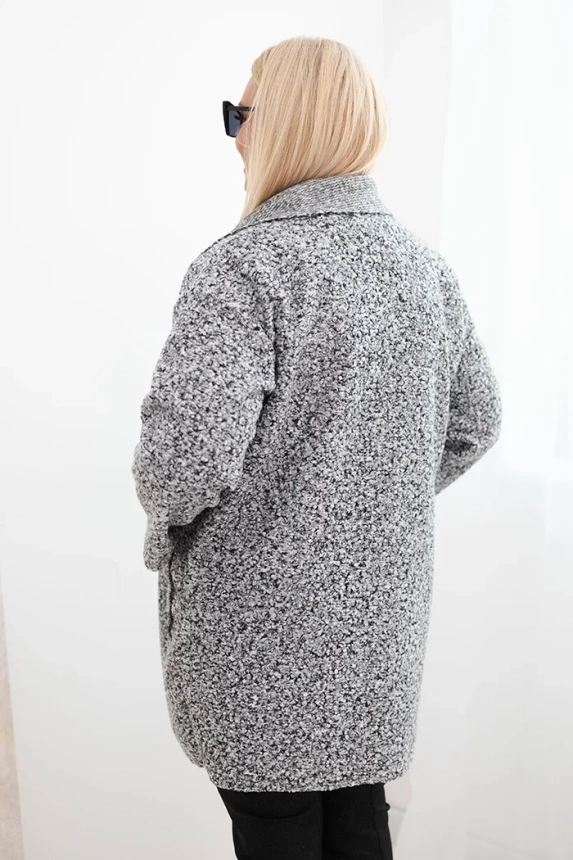 Women's Plus Size coat shearling with wool and pockets gray melange