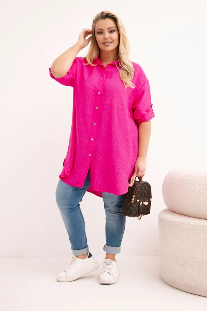 Plus Size women's viscose shirt with a longer back fuchsia