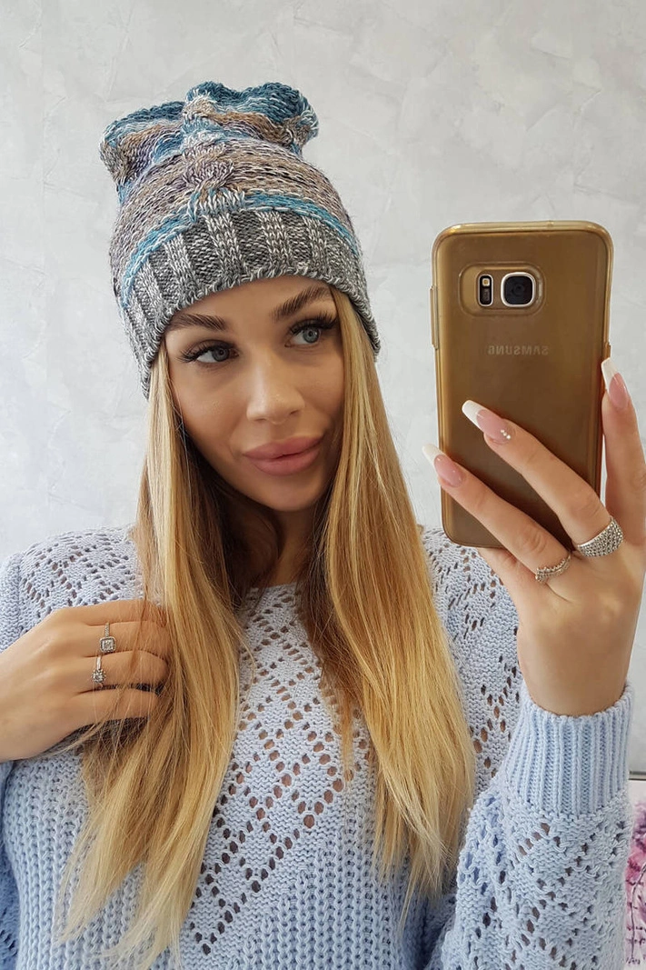 Čapica s fleece Klaudia K255 námorná+sivá