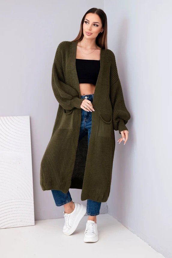 Pullover lange Strickjacke khaki