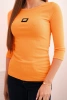 Women's ribbed blouse with 3/4 sleeves and decorative patch orange