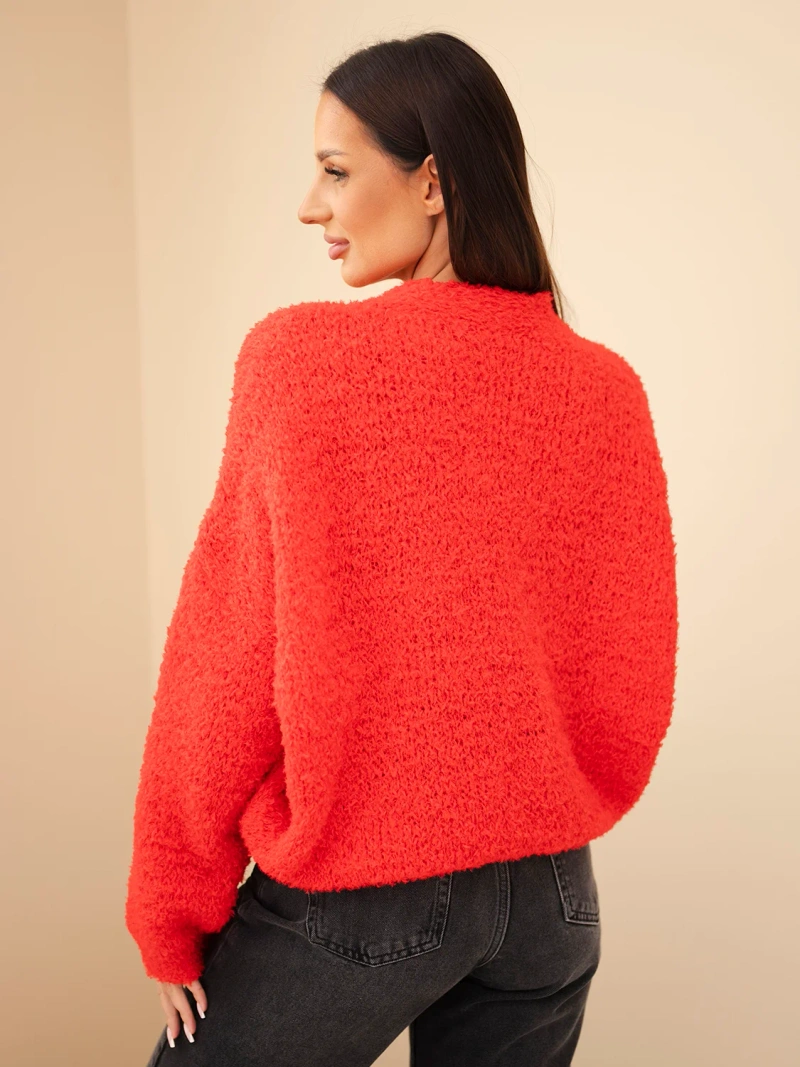Women's sweater with mohair with decorative buttons red