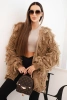 Women's cardigan with fringes and a loose fit dark camel