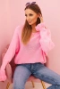 Women's mohair sweater with ruched sleeves and a cutout on the back light pink